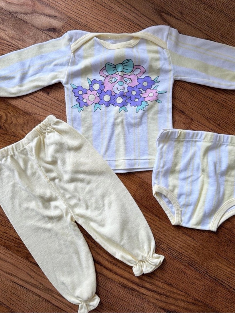 Baby Girl Floral Bear 3-Piece Set - Pastel Yellow & Lavender